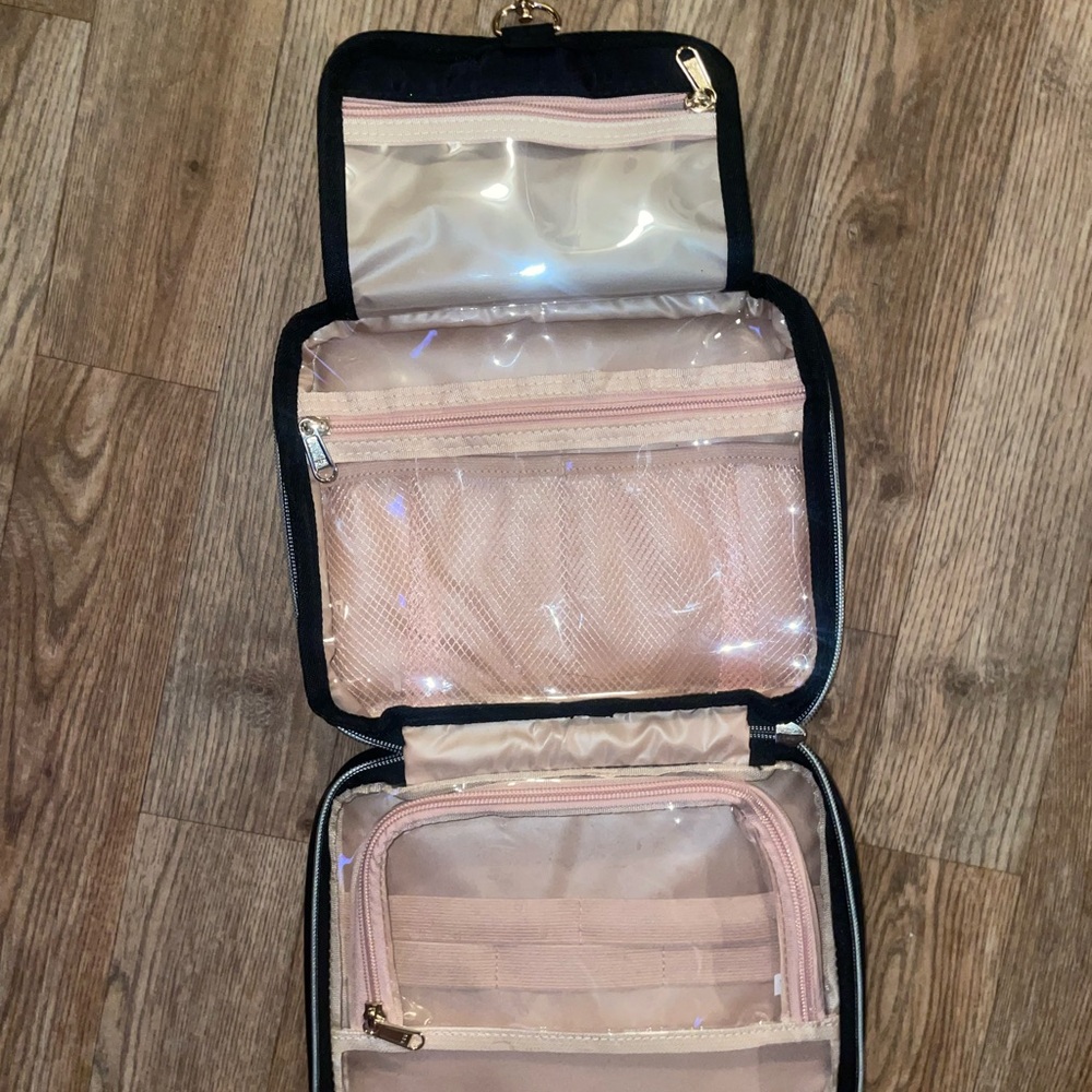 Hanging Travel Toiletry Case - Pink Trim